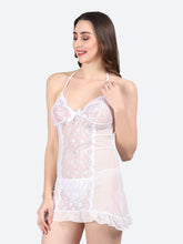 Fleurt White Power Net Premium Baby Doll Dress for Women HOBF-BD-0367-WH
