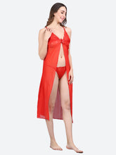 Fleurt Red Spendex Net Baby Doll Dress for Women HOBF-BD-201-LG-RD