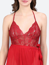 Fleurt Maroon Spendex Net Baby Doll Dress for Women HOBF-BD-SLG-MR