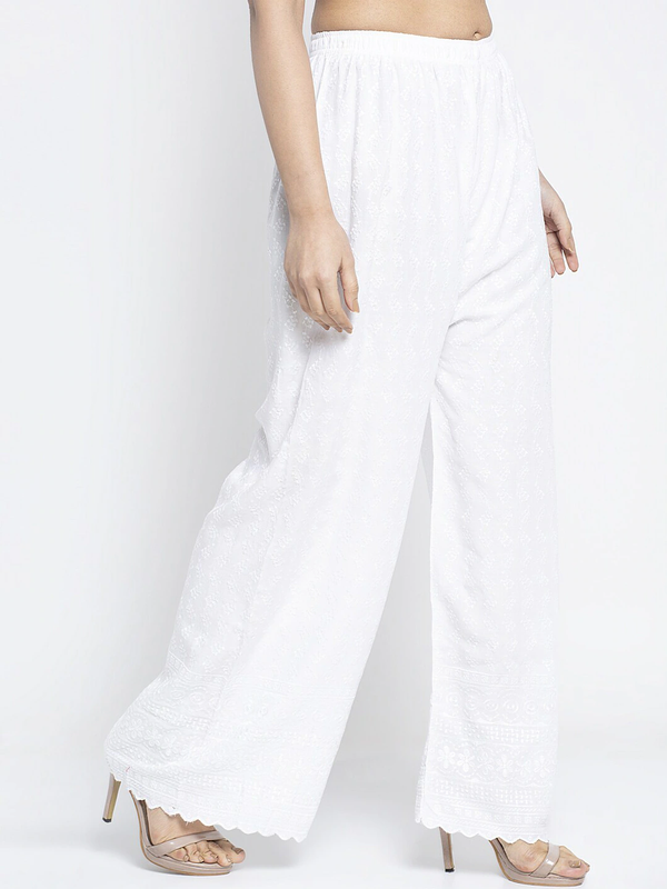 Graceful Cotton Chikan Palazzo for Casual Days HOBK283