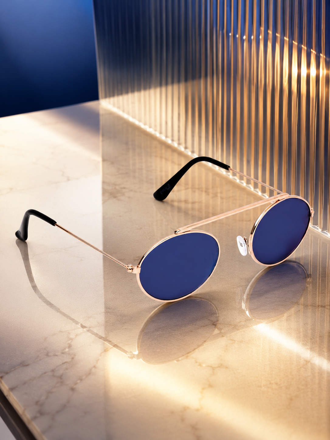 Prime Blue Oval One Size Metal UV Sunglasses-OL136BL