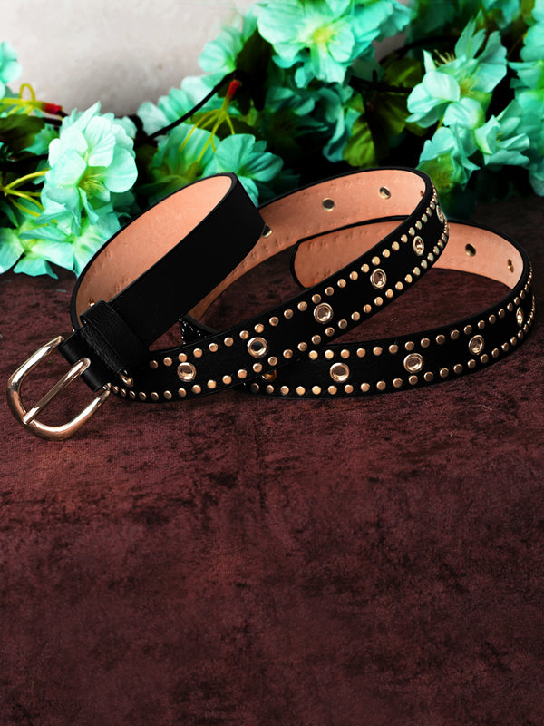 Sandy D Carter Women Black Artificial Leather Stylish Waist Belt for Jeans & Dress SDC-012-BK