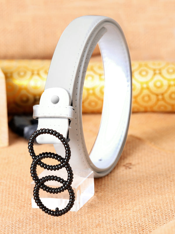 Sandy D Carter Women White Artificial Leather Stylish Waist Belt for Jeans & Dress SDC-015-WH