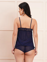 Fleurt Navy Blue Power Net Co-Ord Set Babydoll Dress for Women HOBF-1028-N.BL