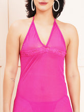 Fleurt Pink Spendex Net Baby Doll Dress for Women Fleurt25-BD-105-PK