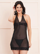 Fleurt Black Spendex Net Premium Baby Doll Dress for Women Fleurt25-BD-105-BK