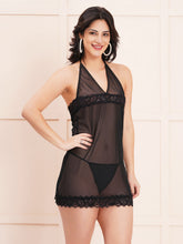 Fleurt Black Spendex Net Premium Baby Doll Dress for Women Fleurt25-BD-105-BK