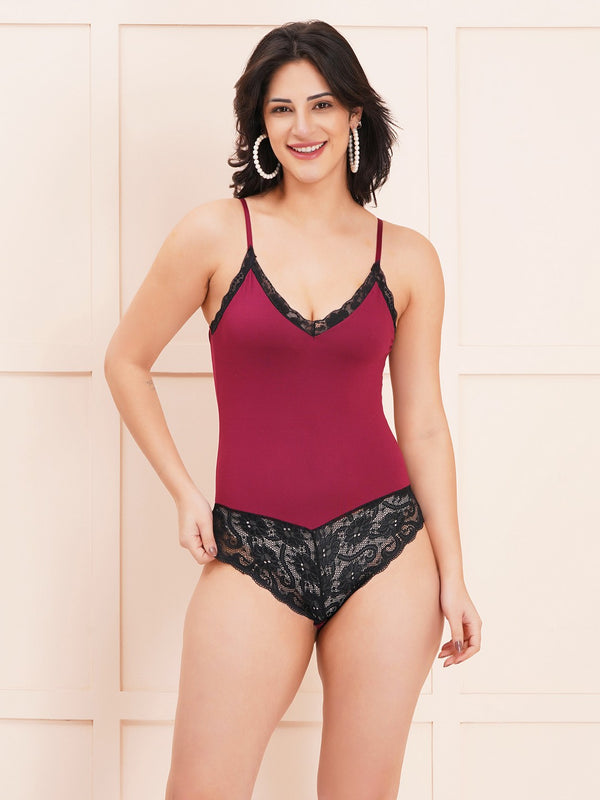 Fleurt Maroon Co-Ord Set Babydoll Dress for Women HOBF-BD-1066TD-MR