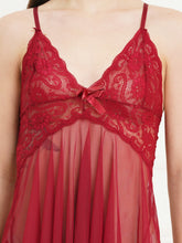 Fleurt Maroon Power Net Honey Moon Dress Dress for Women HOBF-138-MR