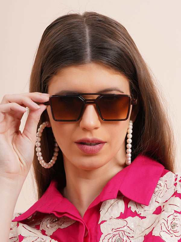 Celebrity Brown Retro-Square Plastic Sunglasses For Women CLSN25-82819-02
