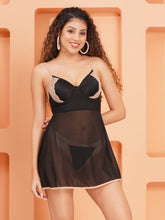 Fleurt Black Spendex Net Honey Moon Dress Dress for Women HOBF-Pad patch -BK