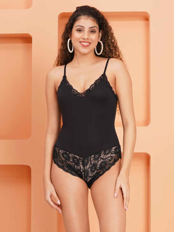 Fleurt Black Co-Ord Set Babydoll Dress for Women HOBF-BD-1066TD-BK