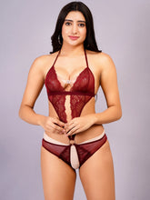 Fleurt Maroon One Size Polyester Lingerie Set For Women