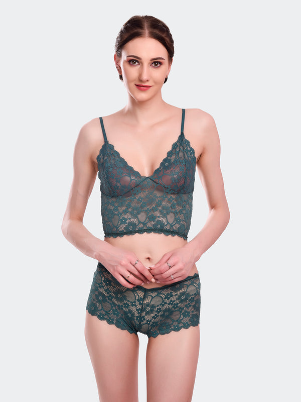 Fleurt Green Lycra Lace Lingerie Set - One Size (Free Size) For Women Fleurt-Set-170-GR