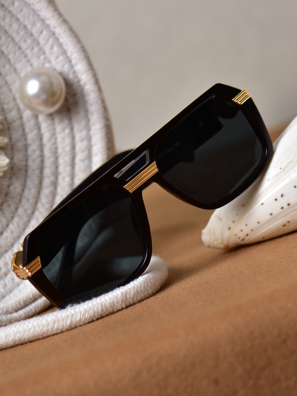 Celebrity Black Polycarbonate Frame With Black UV Protected Lens Browline Sunglasses for Women_22060-BK