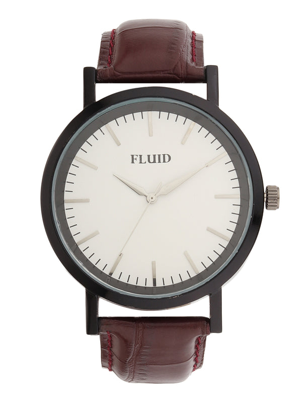 FLUID White Leather Strap Watches For Men FLWatch23-804G-WH01
