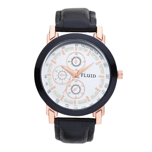 FLUID Black Leather Strap Watches For Men FLWatch23-020-SL01