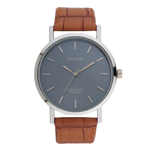 Sandy D Carter Synthetic Tan Analogue Round Watches for Men_SDC24-116G-TN