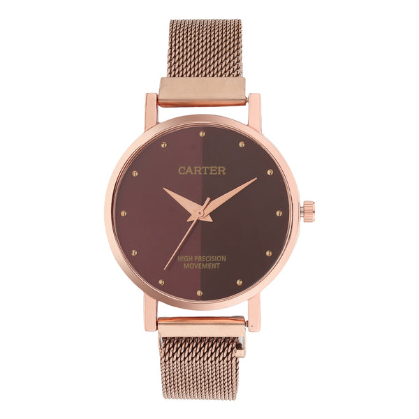 Sandy D Carter Metal Rose Gold Analogue Round Watches for Women_Sandy D Carter-77-RG-RD