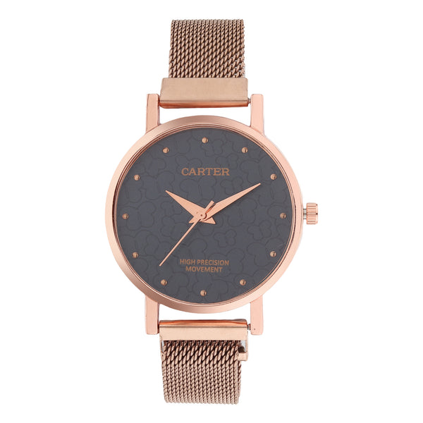Sandy D Carter Metal Rose Gold Analogue Round Watches for Women_SDC24-76-RG-BL