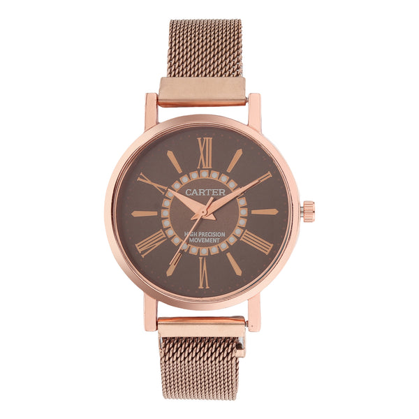 Sandy D Carter Metal Rose Gold Analogue Round Watches for Women_Sandy D Carter-72-RG-BR