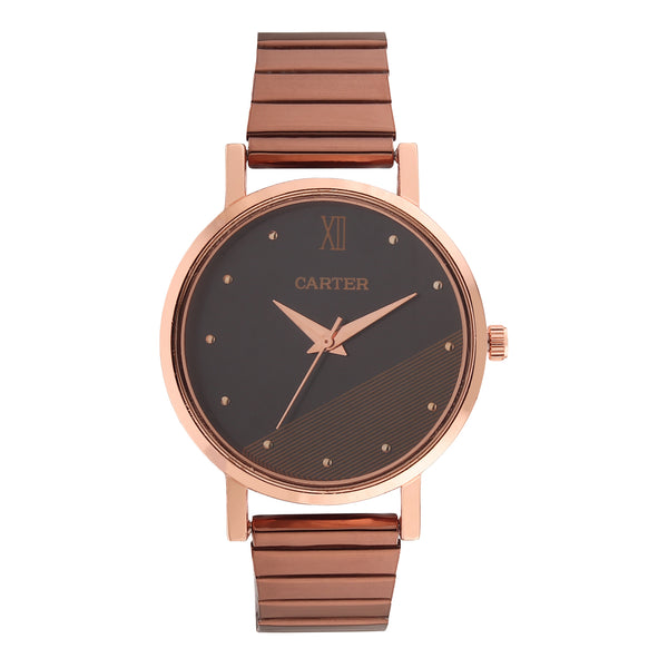 Sandy D Carter Metal Rose Gold Analogue Round Watches for Women_Sandy D Carter-84-RG-BK