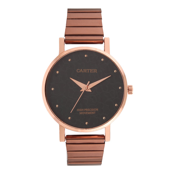 Sandy D Carter Metal Rose Gold Analogue Round Watches for Women_Sandy D Carter-85-RG-BK