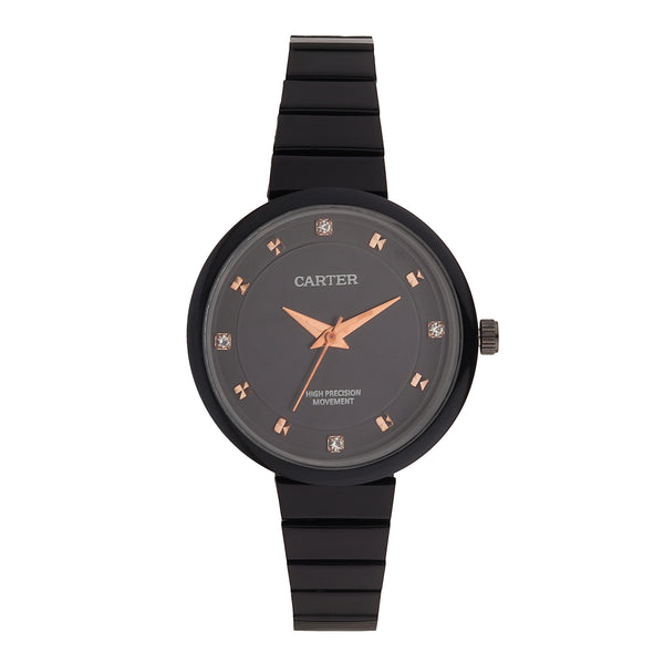 Sandy D Carter Metal Black Analogue Round Watches for Women_SDC24-68-BK
