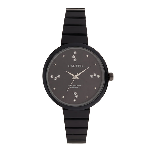Sandy D Carter Metal Black Analogue Round Watches for Women_SDC24-62-BK