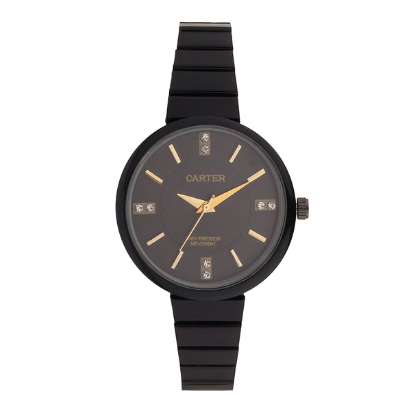 Sandy D Carter Metal Black Analogue Round Watches for Women_SDC24-69-BK