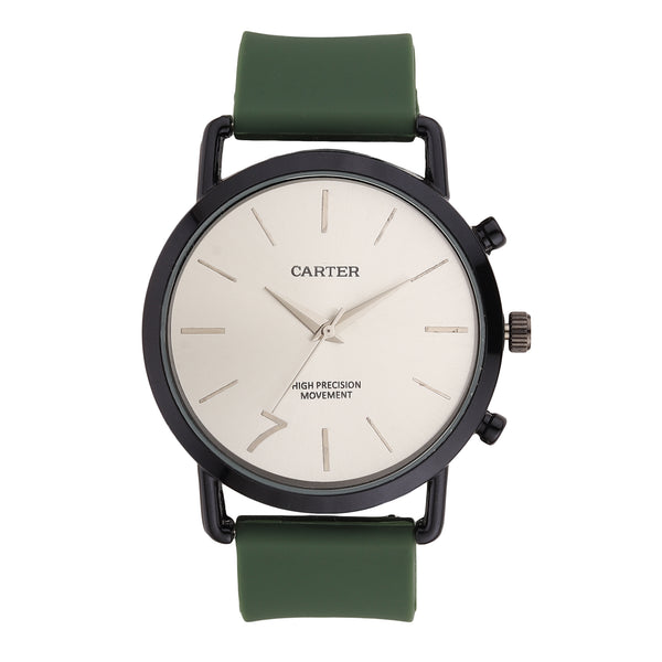 Sandy D Carter Silicon Green Analogue Round Watches for Men_SDC24-88-GR