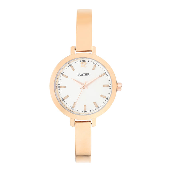 Sandy D Carter Metal White Analogue Round Watches for Women_SDC24-20-WH