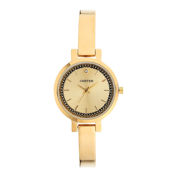 Sandy D Carter Metal Gold Analogue Round Watches for Women_SDC24-22-GD