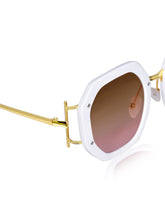 Celebrity White Plastic and Metal Frame With Brown UV Protected Lens Browline Sunglasses for Women_315-WH