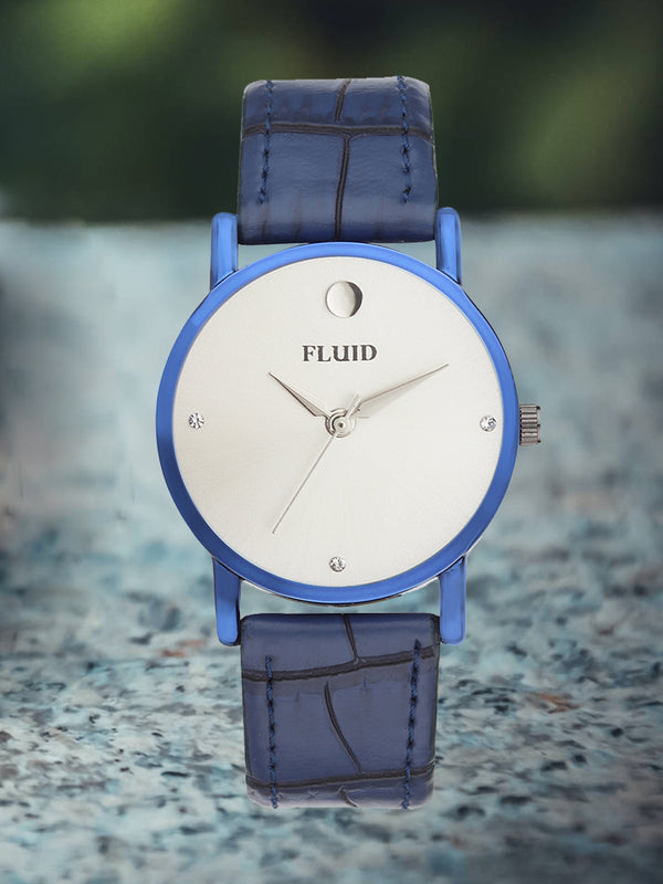 Fluid  Grey Round Leather Strap Analog Watches for Women FL23-787L-GRY01
