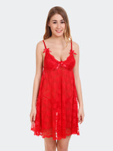 Fleurt Red Power Net Baby Doll Dress for Women HOBF-long round-RD