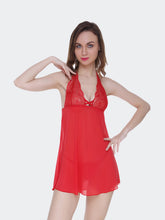 Fleurt Red Power Net Co-Ord Set Babydoll Dress for Women HOBF-BD-0341-RD