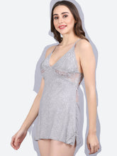 Fleurt Grey Forbe Lycra Premium Baby Doll Dress for Women HOBF-BD-1062-GRY