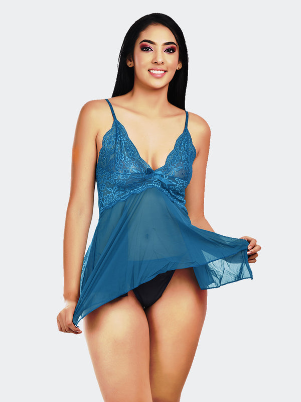 Fleurt Blue Power Net Honey Moon Dress Dress for Women HOBF-138-BL