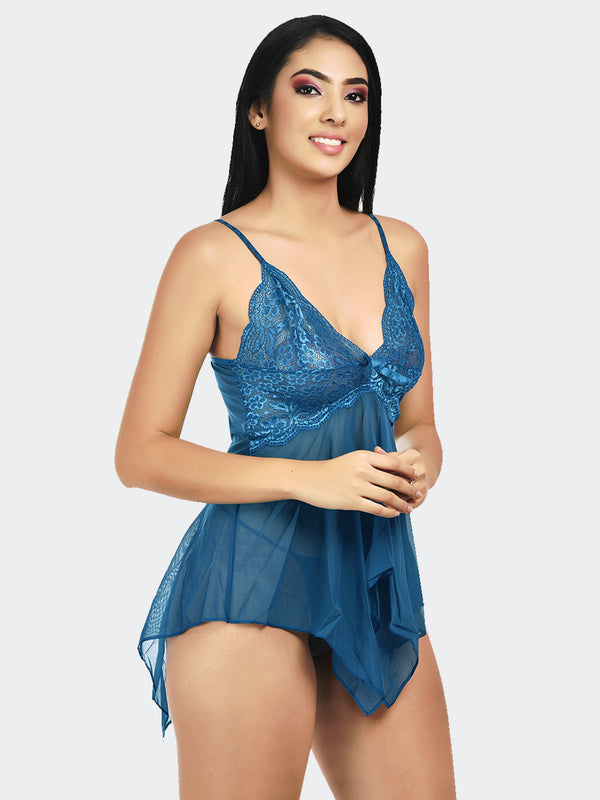 Fleurt Blue Power Net Honey Moon Dress Dress for Women HOBF-138-BL