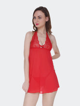 Fleurt Red Power Net Co-Ord Set Babydoll Dress for Women HOBF-BD-0341-RD