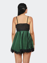 Fleurt Black-Green Satin Premium Baby Doll Dress for Women HOBF-satin frock-BK.GR