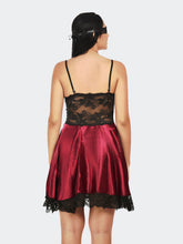 Fleurt Black-Maroon Satin Premium Baby Doll Dress for Women HOBF-satin frock-BK.MR