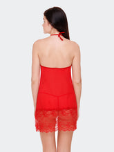 Fleurt Red Spendex Net Baby Doll Dress for Women HOBF-0147-RD