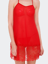 Fleurt Red Spendex Net Baby Doll Dress for Women HOBF-0147-RD