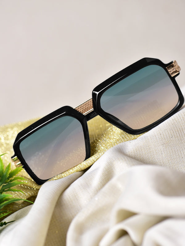Celebrity Black Polycarbonate Frame With Grey UV Protected Lens Browline Sunglasses for Unisex_LH131-BK