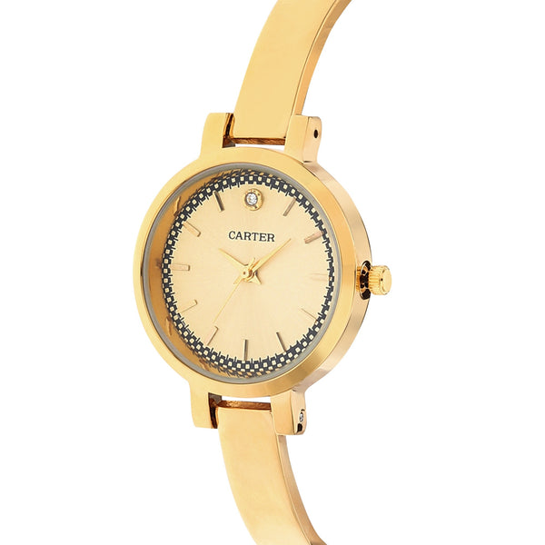 Sandy D Carter Metal Gold Analogue Round Watches for Women_SDC24-22-GD
