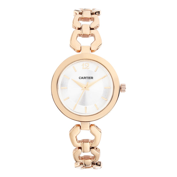 Sandy D Carter Metal White Analogue Round Watches for Women_SDC24-24-WH