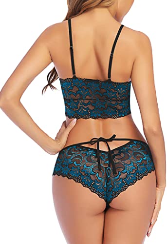 Fleurt Blue Lycra Lace Lingerie Set - One Size (Free Size) For Women Fleurt-Set-170-NEW-BL