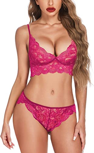 Fleurt Rose Pink Lycra Lace Lingerie Set - One Size (Free Size) For Women Fleurt-Set-170-NEW-R.PK